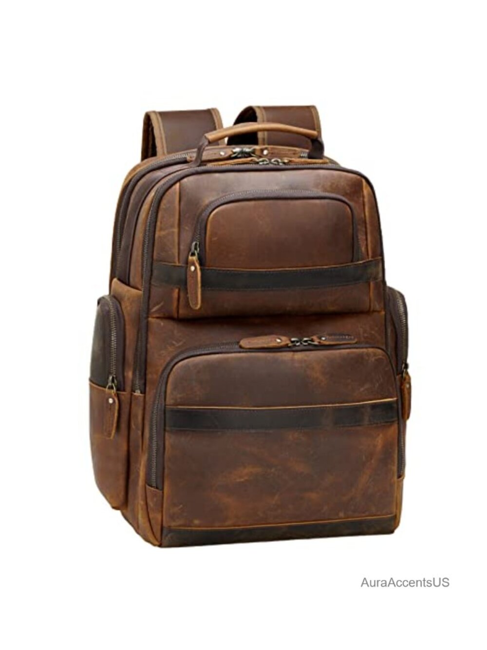 Full Grain Cowhide Leather Laptop Backpack 15.6" Business Travel Daypack